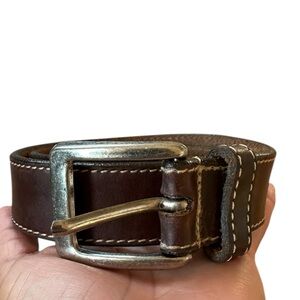 Vintage Cole Haan Leather Belt Brown Mens Size 28 Beige Stitch Made in USA